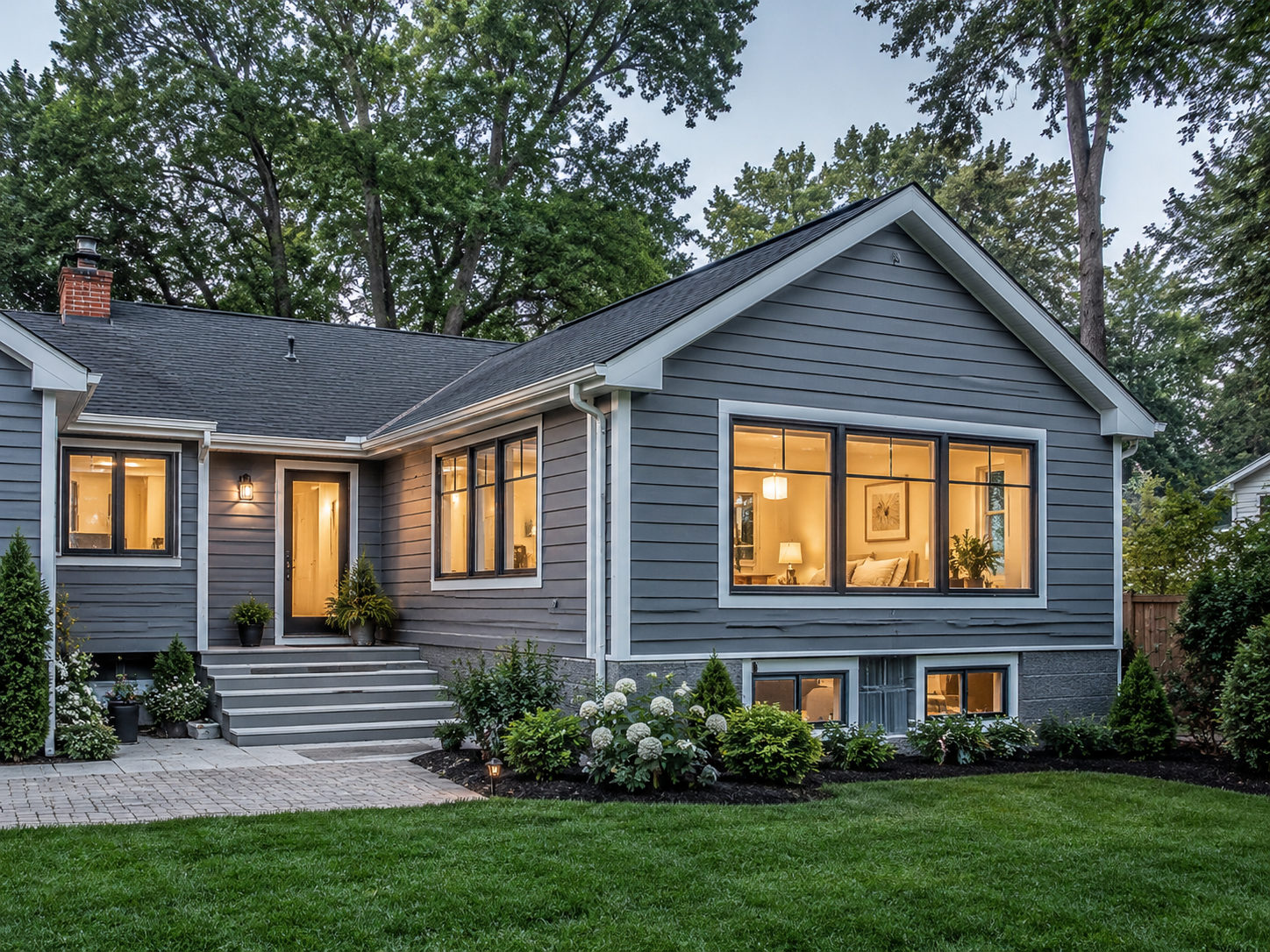 Primary bedroom expansion with large windows and updated exterior